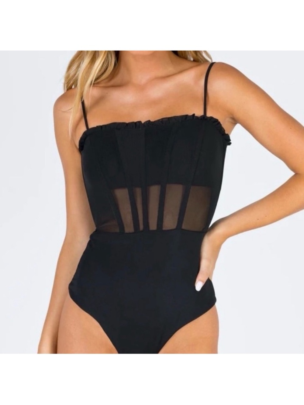Princess Polly Black Mesh Bodysuit Sz 0 XS